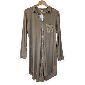 Hanro 77420 Grand Central Boyfriend‎ Sleepshirt Modal Silk Small Taupe $250